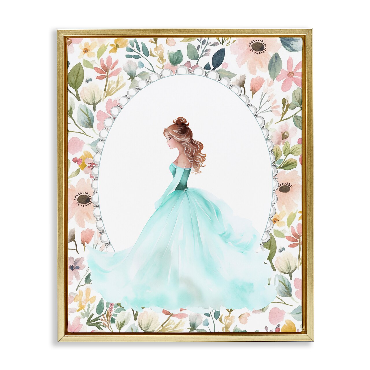 Stupell Industries Blue Princess with Pearl Border Floating Frame, design by Christine Simpson Art